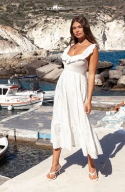 Cottage Eyelet Ruffle Midi Dress -Dresses Sales Store A58A2396