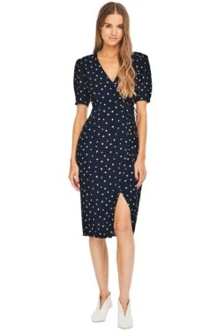 La Cienega Midi Dress -Dresses Sales Store ACDR100009 NAVY CREAM DOT 01