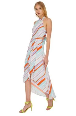 Illusion Maxi Dress -Dresses Sales Store ACDR100107 POP ORANGE STRIPE 02