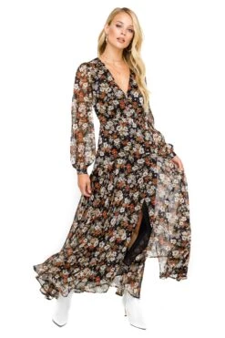 Handkerchief Hem Midi Dress -Dresses Sales Store ACDR100132 BLACK MULTI FLORAL 01