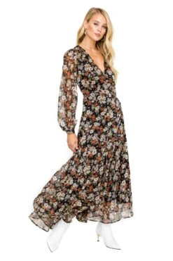 Handkerchief Hem Midi Dress -Dresses Sales Store ACDR100132 BLACK MULTI FLORAL 02