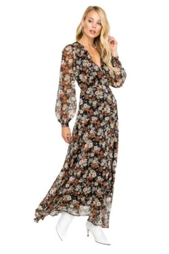 Handkerchief Hem Midi Dress -Dresses Sales Store ACDR100132 BLACK MULTI FLORAL 03