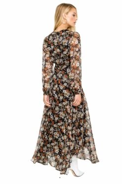 Handkerchief Hem Midi Dress -Dresses Sales Store ACDR100132 BLACK MULTI FLORAL 04