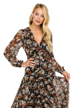 Handkerchief Hem Midi Dress -Dresses Sales Store ACDR100132 BLACK MULTI FLORAL 05