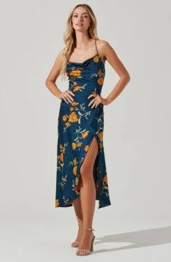 Gaia Floral Midi Dress -Dresses Sales Store ACDR100133D DARKTEAL GOLDFRL 1