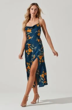 Gaia Floral Midi Dress -Dresses Sales Store ACDR100133D DARKTEAL GOLDFRL 2