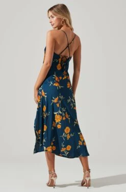 Gaia Floral Midi Dress -Dresses Sales Store ACDR100133D DARKTEAL GOLDFRL 6