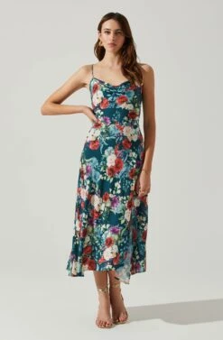 Gaia Floral Midi Dress -Dresses Sales Store ACDR100133D GREENREDFLORAL 1