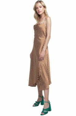 Cowl Strappy Dress -Dresses Sales Store ACDR100133 CARAMEL DOT 02