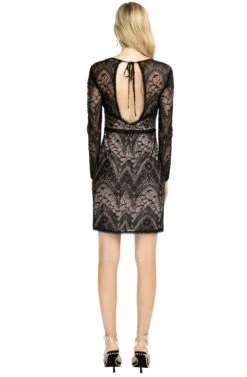 Long Sleeve Lace Dress -Dresses Sales Store ACDR100161 BLACK NUDE 03