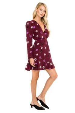 Puff Sleeve A-Line Floral Dress -Dresses Sales Store ACDR100168 WINE MULTI FLORAL 02