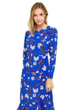Ls Asymmetrical Hem Midi Dress -Dresses Sales Store ACDR100191 BLUE FLORAL 04