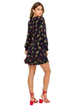 Long Sleeve Button Front Ruffle Dress -Dresses Sales Store ACDR100262 NAVY CHERRY PRINT 03