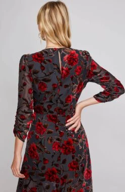Jalisca Velvet Floral Print Dress -Dresses Sales Store ACDR100402 RED VELVET FLORAL 4AA