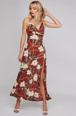 Jolie Floral Print Midi Dress -Dresses Sales Store ACDR100419 WINE CHAIN FLORAL 1A