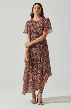 Mirella Floral Midi Dress -Dresses Sales Store ACDR100436DS ORANGEPURPLEFLORAL 1
