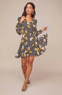 Aja Floral Long Sleeved Dress -Dresses Sales Store ACDR100455C BLACK MUSTARD FLORAL 1