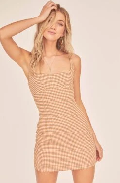 Daisy Mini Dress -Dresses Sales Store ACDR100471B TAN WHITE GINGHAM 3A