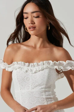 Renanta Pointelle Ruffle Trim Mini Dress -Dresses Sales Store ACDR100525B WHITE 7