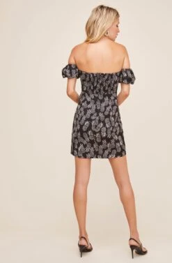 Raina Fruit Off Shoulder Dress -Dresses Sales Store ACDR100544 BLACK CREAM PINEAPPLE PRINT 3