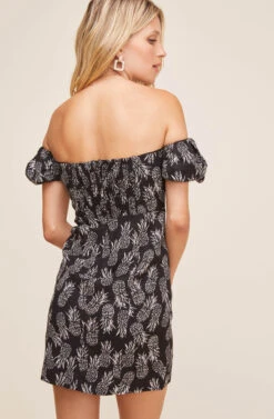 Raina Fruit Off Shoulder Dress -Dresses Sales Store ACDR100544 BLACK CREAM PINEAPPLE PRINT 4