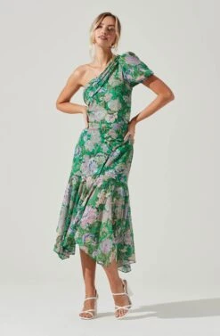 Santorini Floral One Shoulder Dress