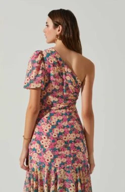 Santorini One Shoulder Midi Dress -Dresses Sales Store ACDR100550C PINKBLACKFLORAL 5