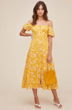 Te Amo Eyelet Midi Dress -Dresses Sales Store ACDR100582 MUSTARD 2