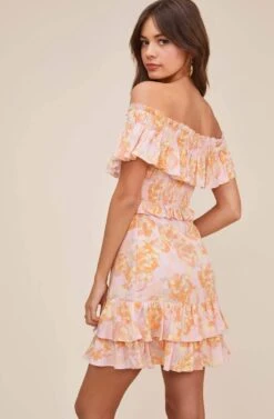 Riviera Floral Off Shoulder Dress -Dresses Sales Store ACDR100602 PINK PAPAYA FLORAL 4