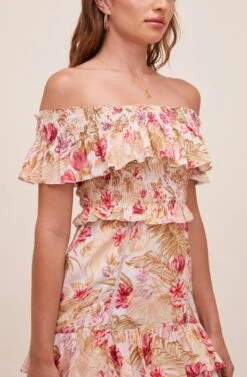 Riviera Off Shoulder Mini Dress -Dresses Sales Store ACDR100602 ROSEOLIVETROPICAL 4