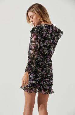 Kimbra Floral Ruched Front Dress -Dresses Sales Store ACDR100675JC BLACKLILACMULTIFLORAL 4