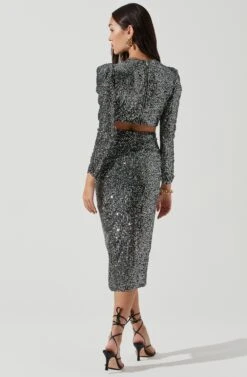 Jayla Metallic Sequin Cutout Dress -Dresses Sales Store ACDR100768 SILVER BLACK 0501