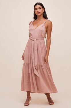 Eartha Tie Waist Maxi Dress -Dresses Sales Store ACDR100834 DUSTYROSE 1