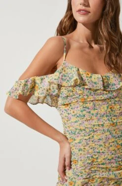 Daisy Dell Ruffle Midi Dress -Dresses Sales Store ACDR100903 TAUPEYELLOWFLORAL 2