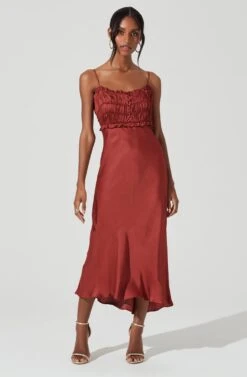 Zola Smocked Midi Dress -Dresses Sales Store ACDR100905 RUST 2