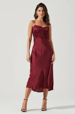 Zola Smocked Midi Dress -Dresses Sales Store ACDR100905 WINE 1786