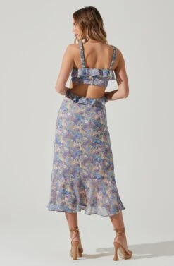 Wildflower Ruffle Cutout Midi Dress -Dresses Sales Store ACDR100906 PURPLEBLUEFLORAL 6
