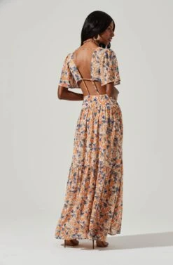 Sedona Floral Back Cutout Maxi Dress -Dresses Sales Store ACDR100910 BLUECORALFLORAL 5