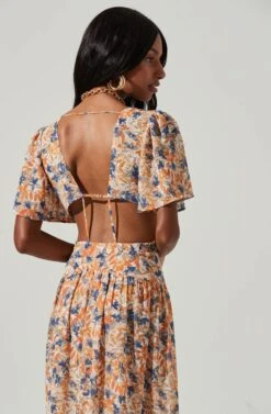 Sedona Floral Back Cutout Maxi Dress -Dresses Sales Store ACDR100910 BLUECORALFLORAL 7