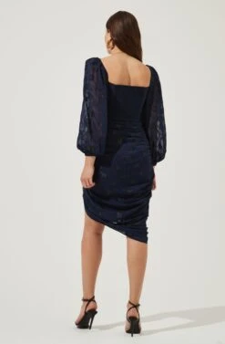 Athens Ruched Puff Sleeve Burnout Midi Dress -Dresses Sales Store ACDR100930B NAVY 5