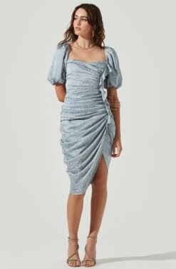 Emma Ruched Puff Sleeve Floral Midi Dress -Dresses Sales Store ACDR100930 LIGHTBLUEDITSY 1