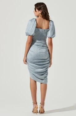 Emma Ruched Puff Sleeve Floral Midi Dress -Dresses Sales Store ACDR100930 LIGHTBLUEDITSY 3