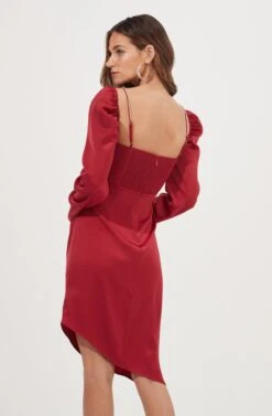 Claudina Rhinestone Embellished Satin Long Sleeve Midi Dress -Dresses Sales Store ACDR100964 FUCHSIA 5