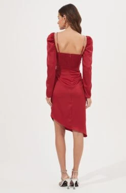 Claudina Rhinestone Embellished Satin Long Sleeve Midi Dress -Dresses Sales Store ACDR100964 FUCHSIA 6