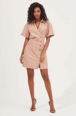 Terra Faux Leather Button Up Mini Dress -Dresses Sales Store ACDR100994 SOFTPINK 1