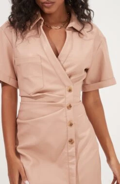 Terra Faux Leather Button Up Mini Dress -Dresses Sales Store ACDR100994 SOFTPINK 4
