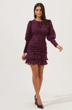 Claremore Floral Ruched Mini Dress -Dresses Sales Store ACDR101002 BLACK MAGENTADITSY 1