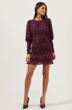 Claremore Floral Ruched Mini Dress -Dresses Sales Store ACDR101002 BLACK MAGENTADITSY 2