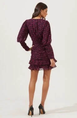 Claremore Floral Ruched Mini Dress -Dresses Sales Store ACDR101002 BLACK MAGENTADITSY 5