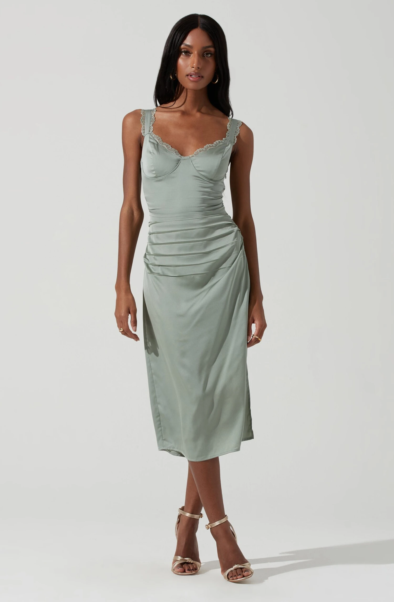 Alva Ruched Lace Trim Midi Dress 3 Alva Ruched Lace Trim Midi Dress - Image 3